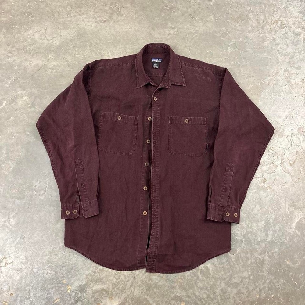 vintage 1980s Rare Burgundy Patagonia Button Up Long Sleeve Shirt size xl